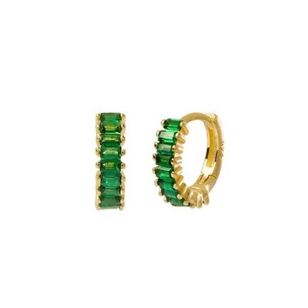 

hoop & huggie original brand korean 925 sterling silver prong setting color baguette earrring, Golden;silver