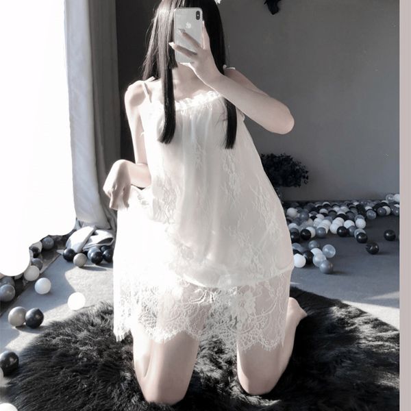 

nightdress women short nightgowns female sleepwear summer slim lace nightshirt womens nightwear dress 2xl, Black;white