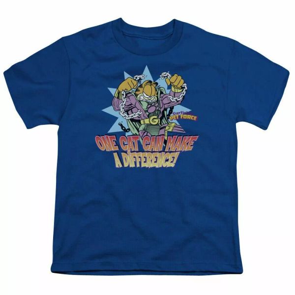 

garfield make a difference kids youth t shirt licensed tv comic tee royal blue, White;black
