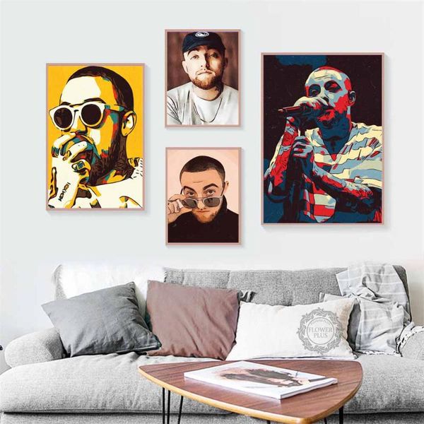 

paintings hip hop music singer star rapper mac miller 2pac biggie smalls lil peep painting silk canvas poster wall home decor