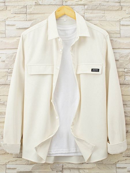 

men letter patched detail corduroy shirt without tee p2lz#, White;black