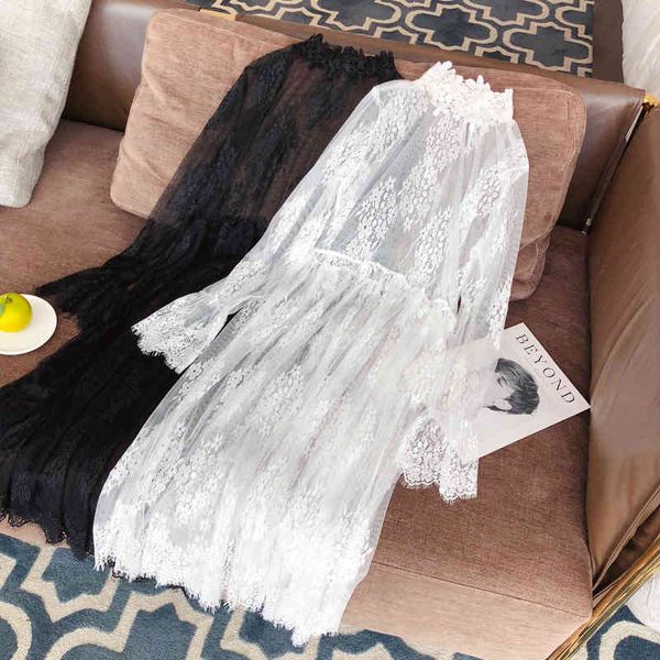 

dress dressed women's long sleeves with knitted or crocheted lace in fashion background, Black;gray