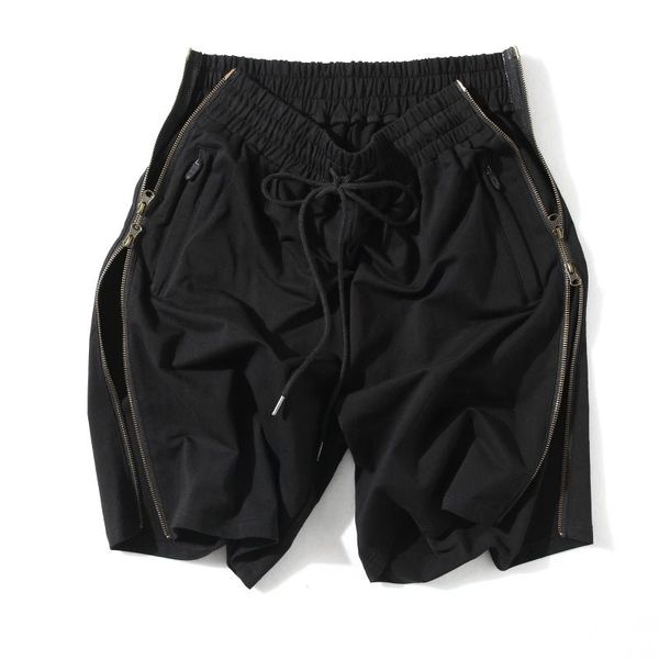 

summer product loose straight leg pants lazy full open side zipper shorts men's thin casual five-point, White;black