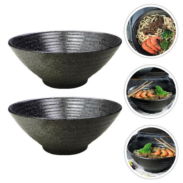 

bowls 2pcs simple salad ceramic noodle fashion home soup containers (black)
