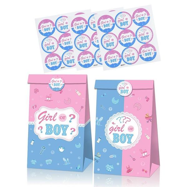 

gift wrap 12pcs baby shower birthday party decor team boy or girl vote stickers bags candy box bag paper gender reveal supplies
