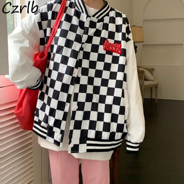 

women's jackets basic women plaid vintage american school jogger windbreak autumn track fashion outwear korean streetwear loose casual, Black;brown