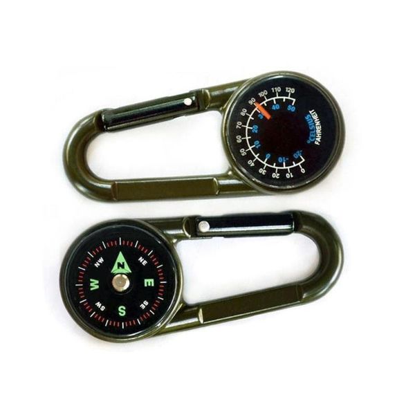 

mini compass+thermometer+snap hook 3-in-1 multifunctional hiking metal carabiner sensitive guide outdoor double-sided compass gadgets