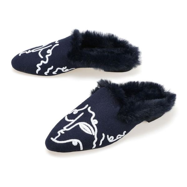 

slippers women's slip outdoor indoor warm plush bedroom shoes scuff with comfy faux fur house slipper memory foam anti-skid sol, Black