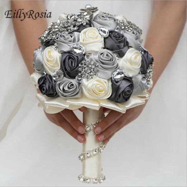 

wedding flowers eillyrosia brooch jewelry bouquets satin rose flower crystals bridesmaid bridal bouquet de mariage accessories