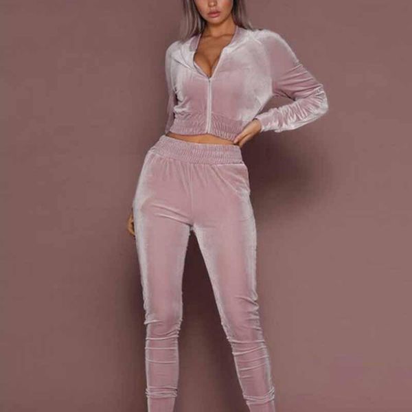 

women's hoodies & sweatshirts women tracksuit zipper two piece set sweatshirt pants casual loose velvet sports jogging suit 2021, Black