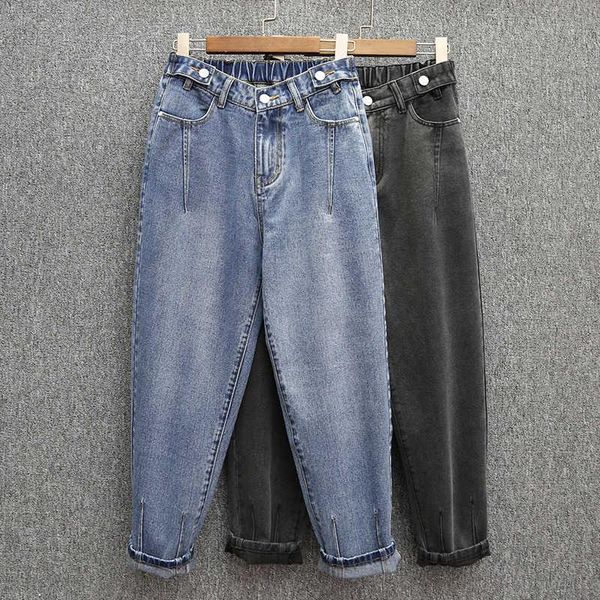 

women's jeans 5xl plus size high waist woman loose harem pants women casual boyfriend for streetwear denim trousers c6221, Blue
