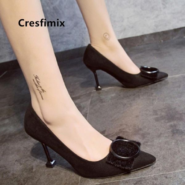 

dress shoes women cute sweet flock spring slip on heels lady cool blue office heel zapato tacon pumps g5531, Black