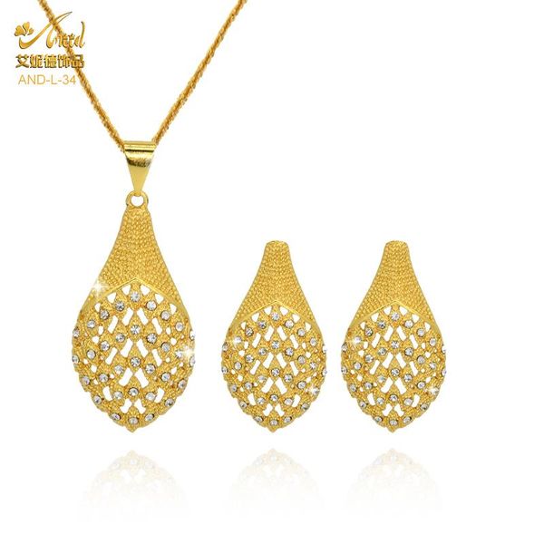Set di orecchini e collane per donna Set di gioielli da sposa Druzy Gioielli Matrimonio etiope Placcato in oro Damigelle d'onore all'ingrosso
