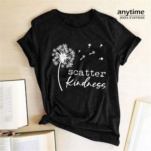 

women's t-shirt prime cotton dandelion scatter kindness printed t-shirts women summer 2021 t shirt graphic tee loose o neck harajuku to, White