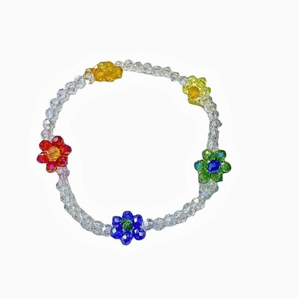 

charm bracelets 2021 korean fashion colorful transparent crystal beads flower bracelet handmade flexible for women girls jewelry, Golden;silver