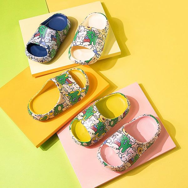 

slipper eva soft non-slip kids slippers boys girls indoor home shoes children household bathroom baby flip flops sandals, Black;grey