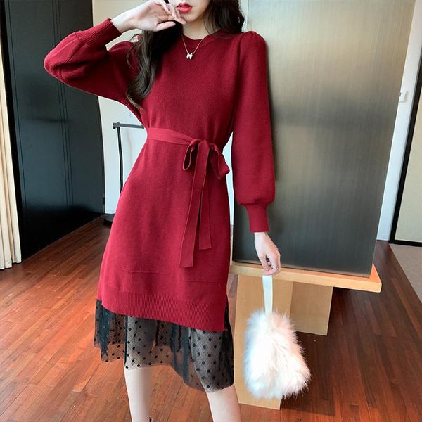 

knitting women dress dresses red black 6198 casual, Black;gray