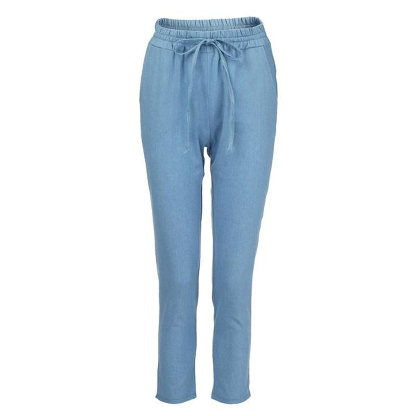 

womens elastic waist casual pants high jeans blue denim w315 women's