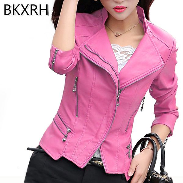 

women's leather & faux spring autumn jacket women slim plus size 5xl clothing coat short design lady xcf9, Black