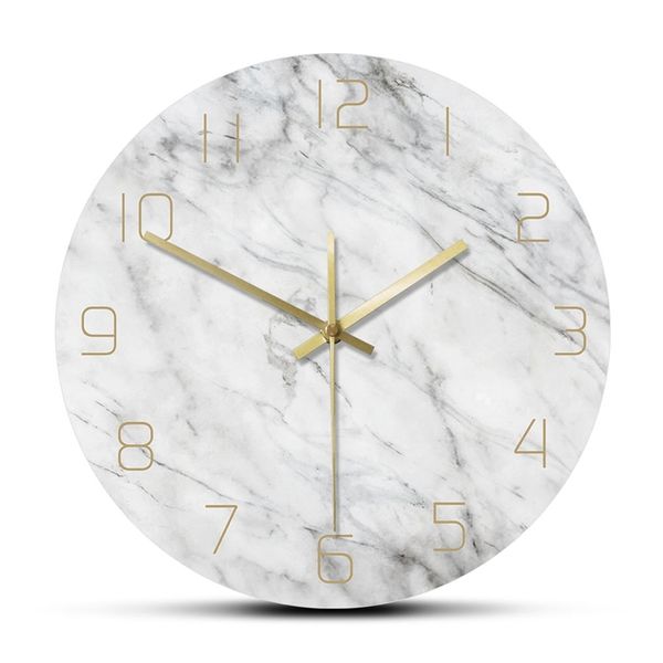 Orologio da parete in marmo silenzioso analogico al quarzo 3D Chic Stampa bianca Orologio rotondo moderno Nordic Creatività Home Decor Fashion 220115