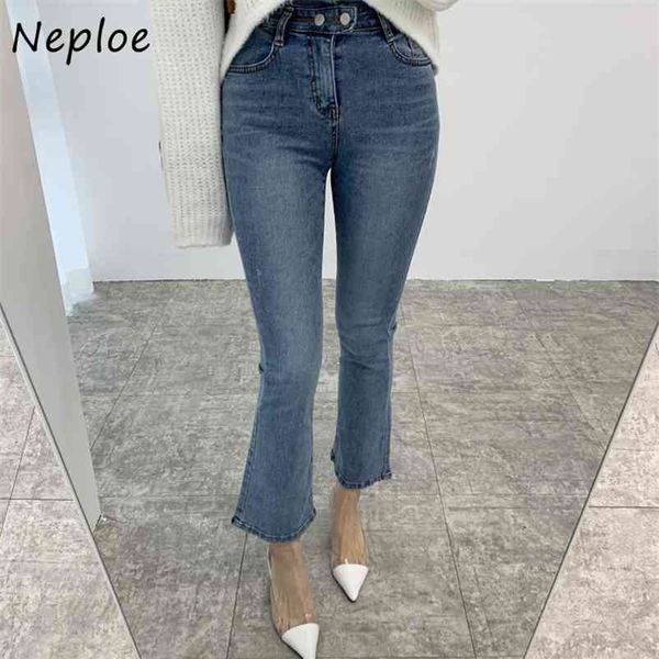 

high waist hip flare long pants women slim simple spring summer denim trousers all match pantalones mujer 210422, Blue