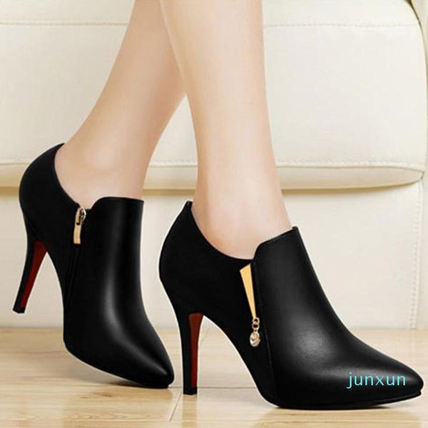 

wholesale-boots 2021 winter super high heels ankle crystal bare women dress shoes thin pointed toe botas mujer, Black