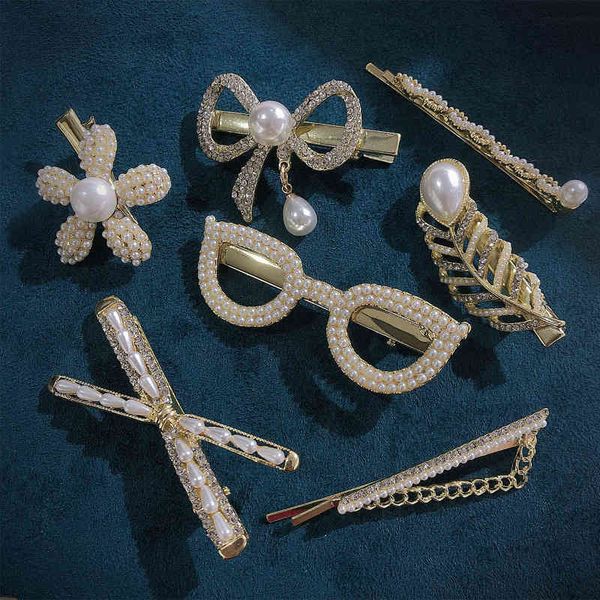 

factory wholesale creative new simple pearl hairpin bridal headdress side word clip net red fashion versatile hair accessories hea/rtsch/rom