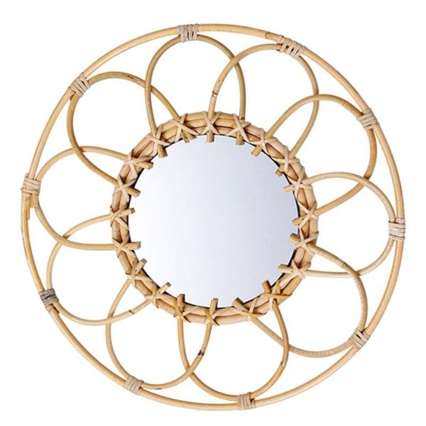 

mirrors 1pc decorative makeup mirror woven wall hanging pendant (khaki)