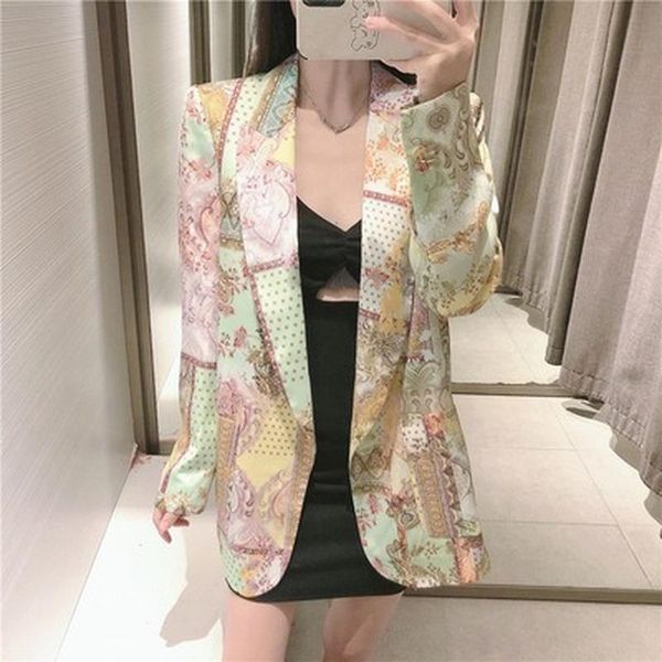 

women's suits & blazers 2022 long sleeve suit coat fashion vintage print party casual suites elegant office lady jacket femenino, White;black
