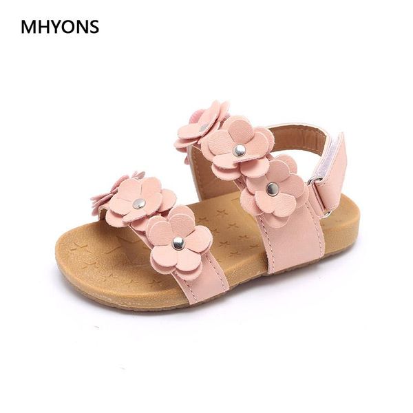 

sandals mhyons 2 to 7 years old spring and autumn leather flower decoration hook/loop cow muscle girls kids child baby size 19-30, Black;red