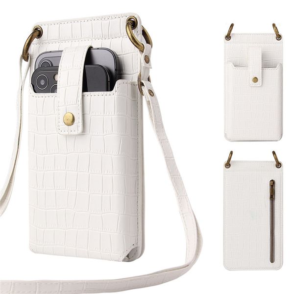 11 cores mini sacos ao ar livre 5.5-6.5-6.7-6.9inch Universal Double Cheque Neck Strap Manga PU Crocodilo Padrão Telefone Bolsa Mensageiro Mensageiro Com Carteira