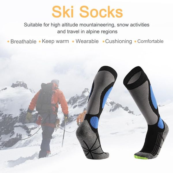 

sports socks 1pair ski thickened mountain climbing keep warm long tube cotton blend outdoor sport autumn winter portable hiking, Black