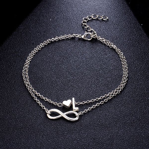 

fashion multilayer heart infinity letter bracelets for women initial bracelet silver hand chain bracelets, Golden;silver