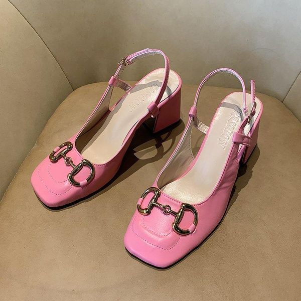 

sandals for women summer fashion solid color women's 2021 high heel office shoes square head party large size, Black