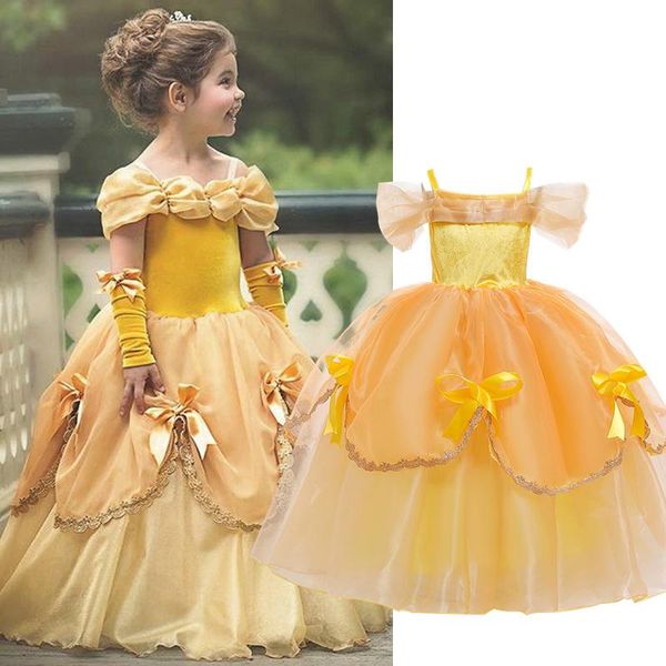 

girl's dresses girls princess costume kids halloween carnival cosplay party children shoulderless disguise, Red;yellow