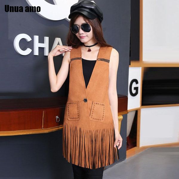 

women's vests unua amo suede vest woman long fashion hollow out tassel waistcoat 2021 plus size summer sleeveless shawl jacket women, Black;white