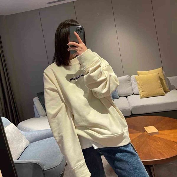 

correct version of tide brand jil terry cream men's and women's same oversize loose round neck sweater, Black