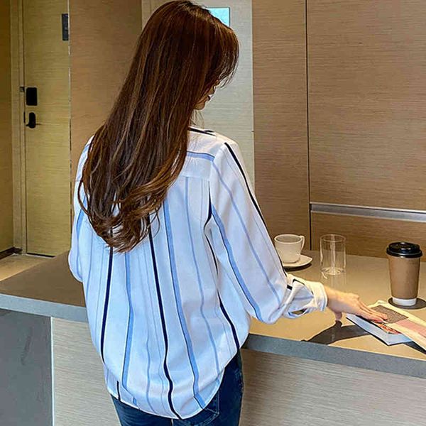 

sweaters 2021 plus size shirt female blouse long sleeve work casual lace blouses stripe loose women business blusa, White;black