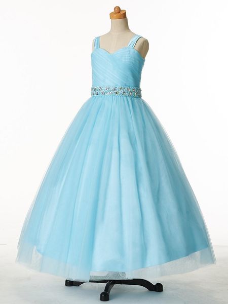 

lovely sky blue straps tulle beads flower girl' brithday dresses girls' formal dress holiday custom, White;blue