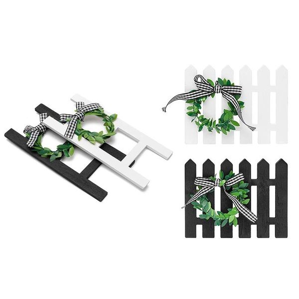 

novelty items luda 2pcs wooden ladder tray decoration frame black & white plaid farmhouse picket fence tiered tra