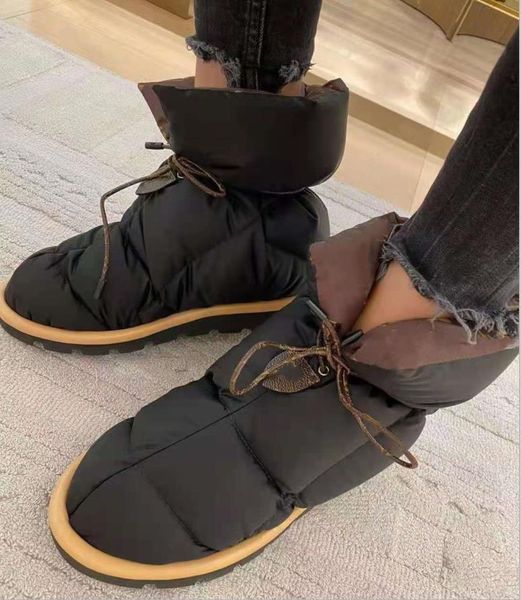 2021SS meninas neve casual sapatos mulheres travesseiro conforto bota tornozelo acolchoado para baixo enchimento desequilibrado senhora de nylon repelente de água
