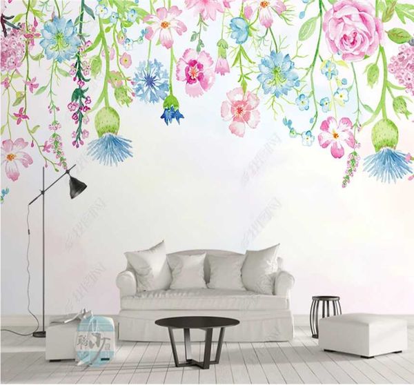 

wallpapers customized large 8d wall paper cloth nordic hand-painted plant flowers idyllic style background painting