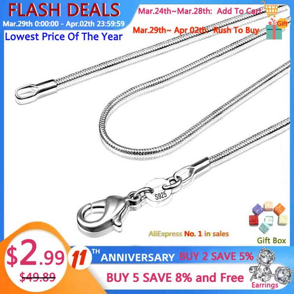 

long 16-28inch (40-80cm) 100% authentic solid 925 sterling silver chokers necklaces 1mm snake chains necklace for women cn001