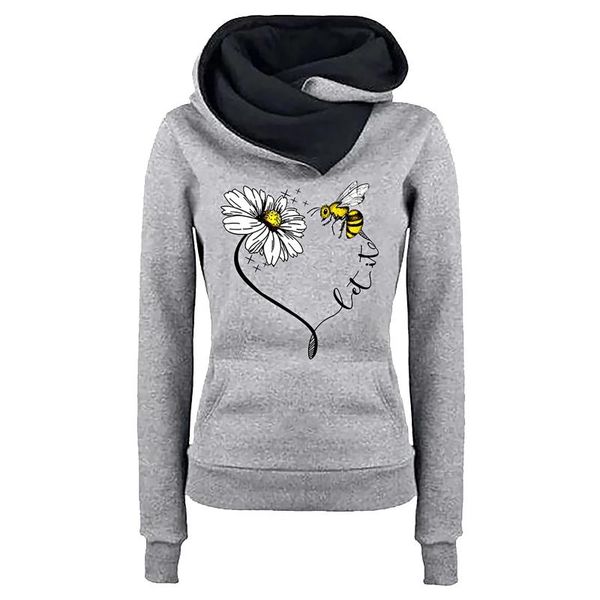 

women couple hoodies sweatshirt hoodie long sleeve bee printed pullover blouse tracksuit sports casual loose jumper women's & sweatshir, Black