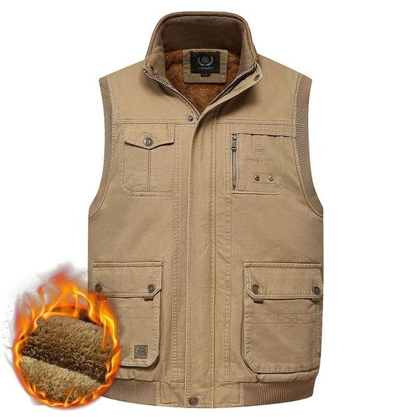 

men's vests winter men sleeveless collar jacket multi pockets cotton warm thick vest spring autumn big size -4xl male pography waistco, Black;white