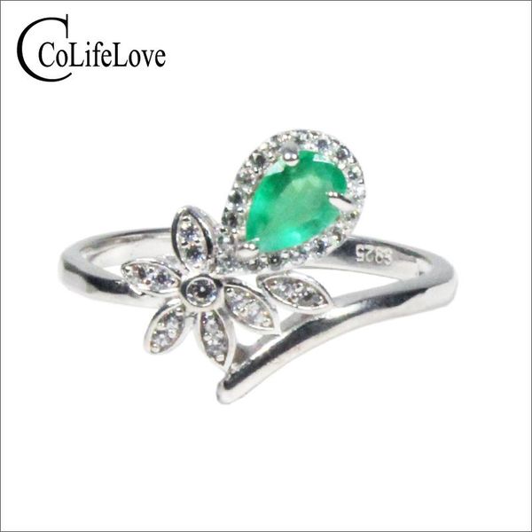 

cluster rings colife jewelry 925 silver emerald ring for daily wear 4mm*6mm natural fashion flower, Golden;silver