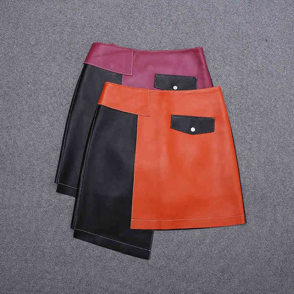 

skirts female designer genuine asymmetrical leather skirt high-rise c469, Black
