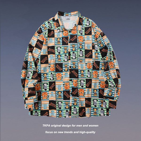 

tkpa street vintage long sleeve flower shirt men and women loose bf style loose couple shirt fashion, White;black