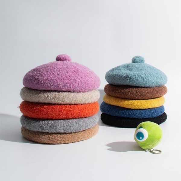 

berets autumn vintage beret women solid color cute felt hat for artists korean version tide keep warm bob kawaii luxury woman, Blue;gray
