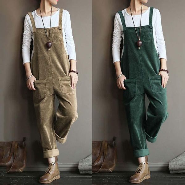 

women's jumpsuits & rompers zanzea women vintage corduroy casual straps overalls loose harem pants female dungarees playsuits, Black;white